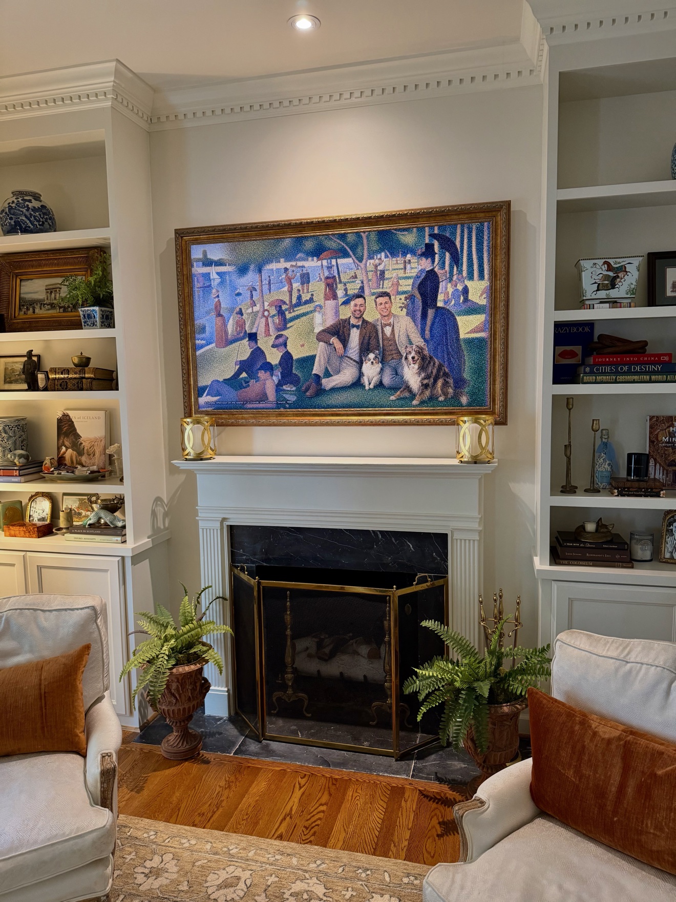 Seurat family portrait on the living room TV